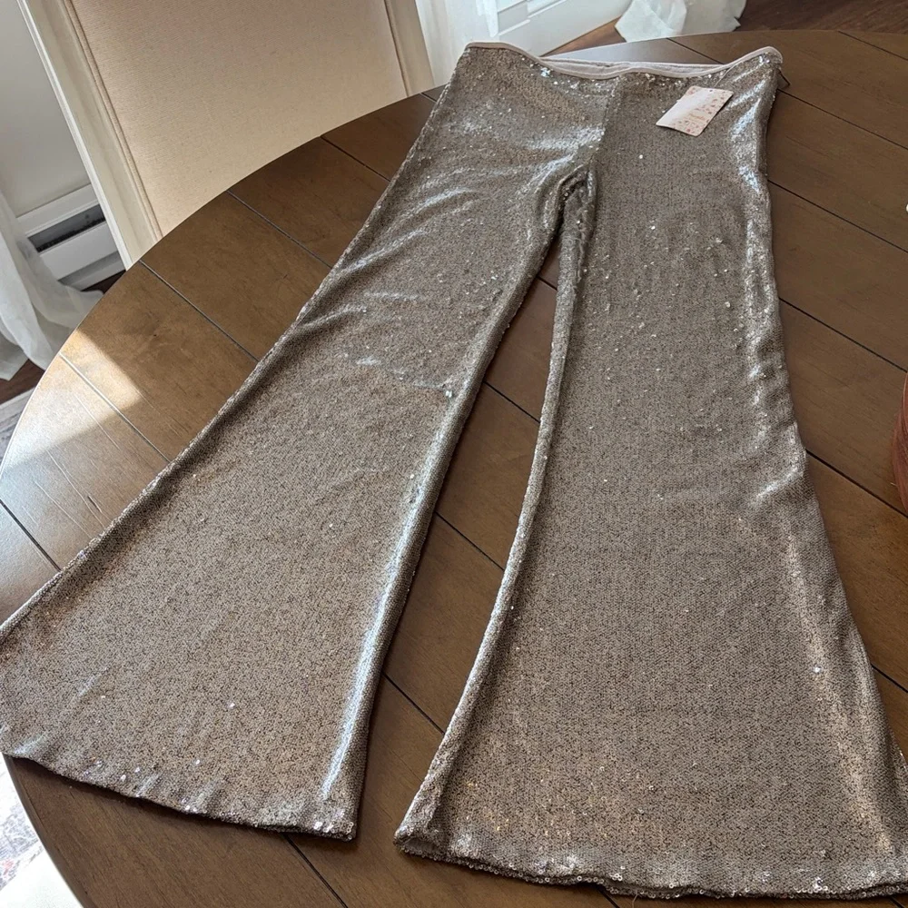 NWT Free  People The Minx Metallic Sequin Flare Pants! ✨ - Picture 4 of 10